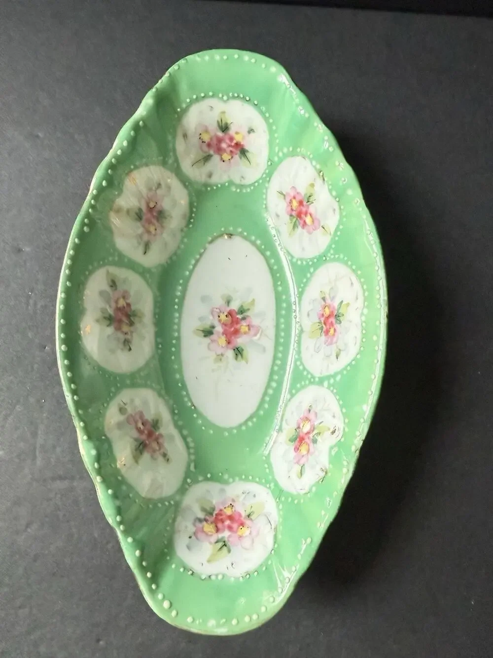Vintage Celery Relish Dish Floral Handpainted China Cottagecore Oval Victorian